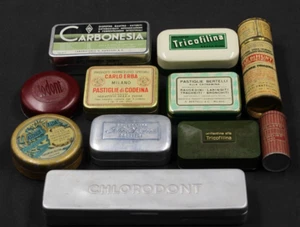 Antico Lotto Scatole Latta Bachelite Farmacia Salute Medicina Brillantina - Picture 1 of 12