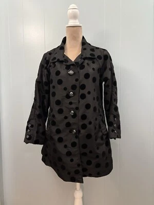 UBU Womens Jacket Black Boho Chic Modern Classic Velvety Black Polka Dots Sz Sm - Image 1 of 4