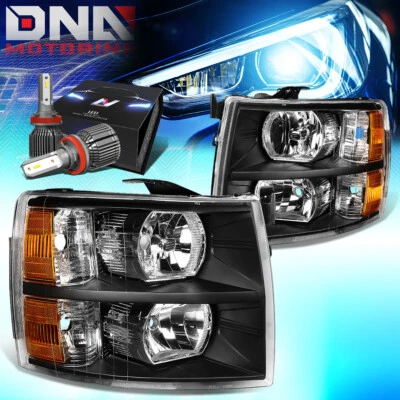 PARA 2007-2014 CHEVY SILVERADO FARÓIS DUPLOS + LÂMPADA DE CANTO COM KIT LED + VENTILADOR PRETO - Imagem 1 de 4