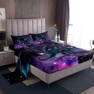 Dragon Bed Sheets Set Purple Nebula Sheet Set Full Size Mysterious Outer Spac... - Picture 1 of 6