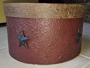 Americana Rustic Decorative ROUND BOX with 5 tin stars, 10 in diam - Picture 1 of 6
