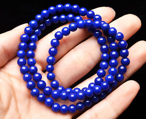 6.3mm Natural Royal Blue Lapis Lazuli Stretch Crystal Beads Bracelet AAAA