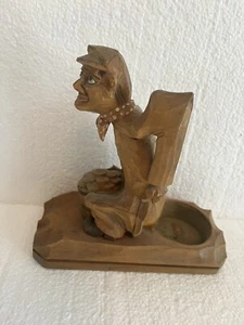 Vintage Wood Carving Folk Art Man Pooping Figurine - Picture 1 of 7