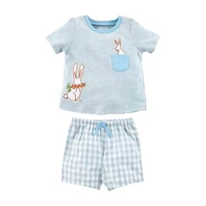 Juego de 2 piezas Mud Pie Kids Conejo de Pascua Azul y Blanco con Pantalones Cortos de Gingham - Imagen 1 de 1