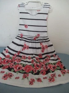 H2 Girls size 7-8 Black and White with Pink Floral Dress by Sunny Fashion - Picture 1 of 8