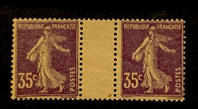 2/9041 France Stamp Scott #136 35c Gutter pair MLH/NHOG Very Beautiful Coll - Image 1 of 2