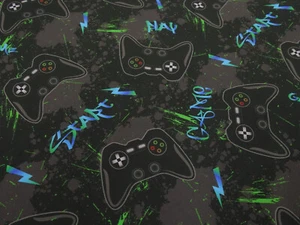 Stoff Softshell Gamer Gamepad anthrazit blau grün bunt Jackenstoff Mantelstoff - Bild 1 von 5