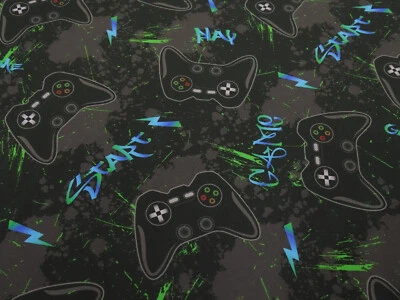 Stoff Softshell Gamer Gamepad anthrazit blau grün bunt Jackenstoff Mantelstoff - Bild 1 von 4