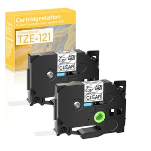 2PK Compatible con Brother PT-E500VP P750W TZ TZE-121 Cinta de Etiqueta Transparente 9mmx8m - Imagen 1 de 9