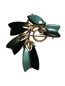Vintage Lisner Signed Large Green Leaf Pin Brooch - Picture 1 of 3