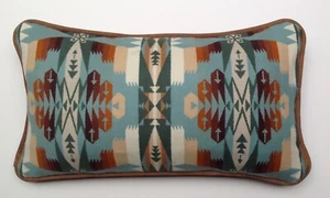 14 Zoll x 24 Zoll Wolle & hellbraunes Leder SW-Muster Kissen hergestellt mit Pendleton ® Stoff - Bild 1 von 2