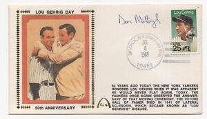 Don Mattingly Yankees Signed 50th Anniversary Lou Gehrig Cachet 6.5 x 3.5" FDC