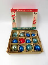  Vintage 12 Glass Christmas Tree Ornaments ~ Original Box & Metal Tops ~ POLAND
