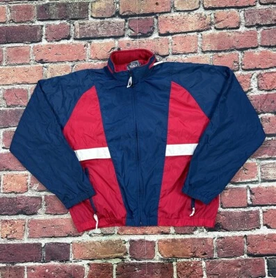 Chaqueta cortavientos Woolrich de colección años 80 90 cremallera L bloques de color rojo blanco azul capucha Foto 1 de 4
