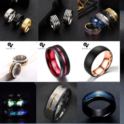 Mens Women Rings All Size Band Titanium Tungsten Steel 8mm Black Silver Gold Uk - Image 1 of 4