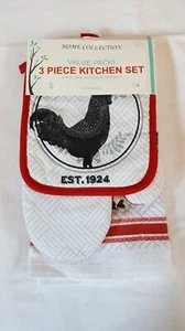 NWT Country Grain & Feed Rooster 3 pc Kitchen Set Oven Mit, Pot holder, Towel - Picture 1 of 3