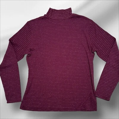 Camisa feminina Nine West XL ameixa gola alta manga longa listras metálicas douradas - Imagem 1 de 4