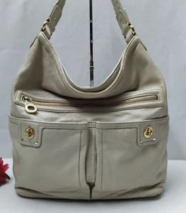 Marc By Marc Jacobs Off-White Leather Turnlock Pockets Zipper Hobo Shoulder Bag - Picture 1 of 23