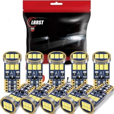 10 Pack T10 LED License Plate Light Bulbs 6000K Bright White 168 2825 194 Canbus - Image 1 of 4