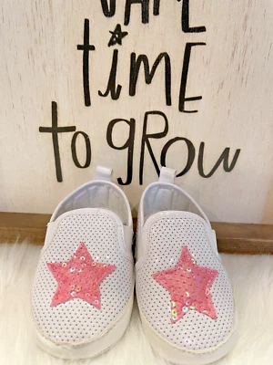 Stepping Stones Zapatos de Bebé Niñas Talla 3 Sin Cordones Botines Cuna Rosa Estrella Blanco Foto 1 de 4
