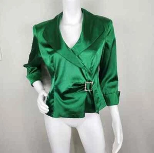 j R NITES WOMAN DRESSY EMERALD GREEN WRAP BLOUSE NWT SZ 16W - Picture 1 of 6