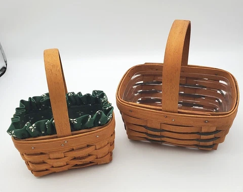 Vintage Longaberger Baskets Lot of 2 Small With Plastic Liners EUC 1990's Cover