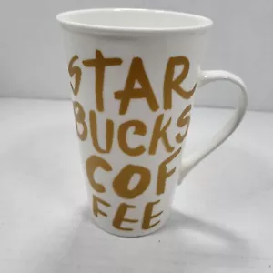 Starbucks White Gold Writing 16oz Tall Coffee Mug with Handle 2015 - Picture 1 of 6