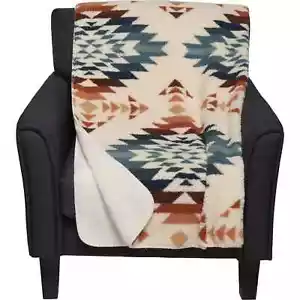 NWT Pendleton Ivory/Blue/Gold PEAK CANYON SHERPA/FLEECE Throw Blanket 50" x 70" - Picture 1 of 8