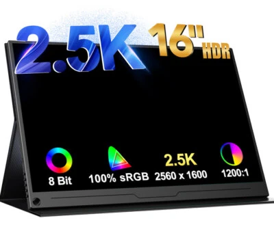 2K Portable Monitor 16,0 Zoll Tragbarer Mobiler IPS Bildschirm QHD 2560*1600 HDR - Bild 1 von 4