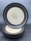 Set Of 5 Pfaltzgraff Everyday Ventosa Gold Dinner Plates - Brown And Blue Trim