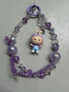 Authentique bracelet de téléphone portable PopMart Labubu violet/sac breloque/porte-clés - Photo 1 sur 10