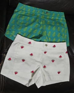 2 Paar J. Crew Damengröße 00 Shorts weiß Wassermelonen grün Ananas - Bild 1 von 13