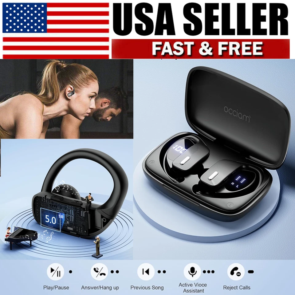 TWS 5.0 Wireless Earphones Bluetooth Headset Earbuds Headphones Stereo Ear Hook - Image 1 of 4