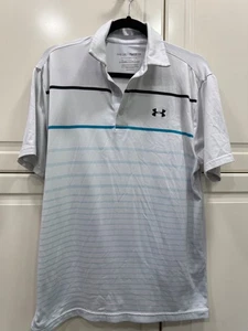 Camisa polo Under Armour para hombre playoff mediana blanca y azul a rayas - Imagen 1 de 8