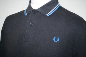 Camisa Polo Fred Perry Para Hombres -L- Negra/Azul Brillante/Gris - M1200 Doble Punta Top - Imagen 1 de 12
