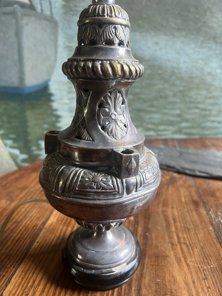 Encensoir Monté en lampe Métal Argenté XIx Eme Messe Prêtre Religieux - Photo 1/4