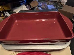 Longaberger Keramik Gewebt Tradition Paprika Rot Backen Auflaufform 16" x 9,5" - Bild 1 von 7