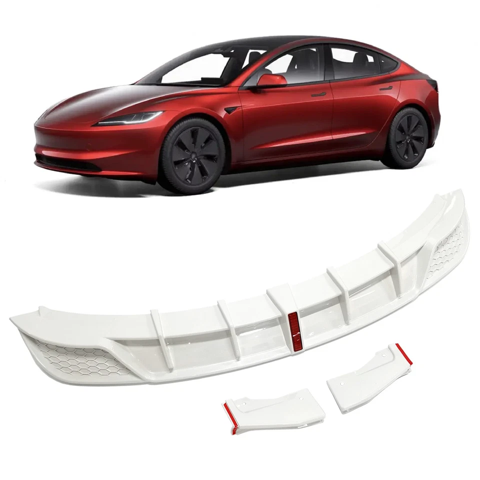For 17-22 Tesla Model 3 Rear Bumper Lip Splitters Lower Spoiler (Glossy White) - Image 1 of 4