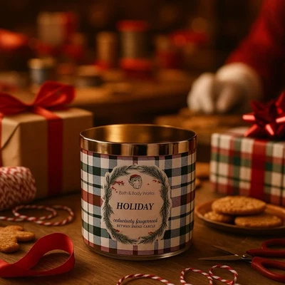 2025 NUEVO Bath and Body Works Vacaciones Perfumado 3 Mechas Vela Navidad Foto 1 de 3