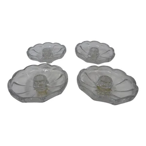 Set 4 Matching Clear Glass Variegated Edge Epergne Candle Holder Wax Cups - Picture 1 of 13
