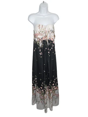 Torrid Strapless Maxi Dress Size 12 Black White Pink Floral Boho Empire Waist - Image 1 of 4