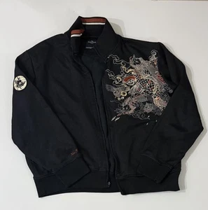 Chaqueta MARC ECKO Unisex Mediana Negra Bordada Dragón Koi Pez - Imagen 1 de 11