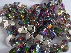 50 x Stunning Multicoloured Round Diamante Buttons with Silver Back 15mm Q06 - Picture 1 of 2
