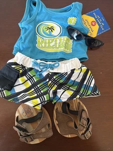 Build A Bear Jungen blau Riptide klassisches Tanktop & karierte Badeshorts Strand neu - Bild 1 von 6