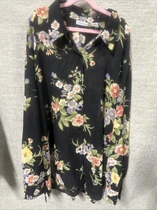 Women’s Villager Liz Claiborne Sheer Long Sleeve Floral Button Up Blouse Size 16 - Picture 1 of 3