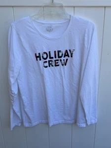 J Crew Collector Tee Damen Large weiß Baumwolle Holiday Crew Langarm - Bild 1 von 4