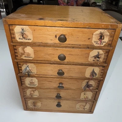 Antiguo cofre de pesca con mosca de pino Philadelphia ~ ranura de tung ~ moscas genuinas raras Foto 1 de 4