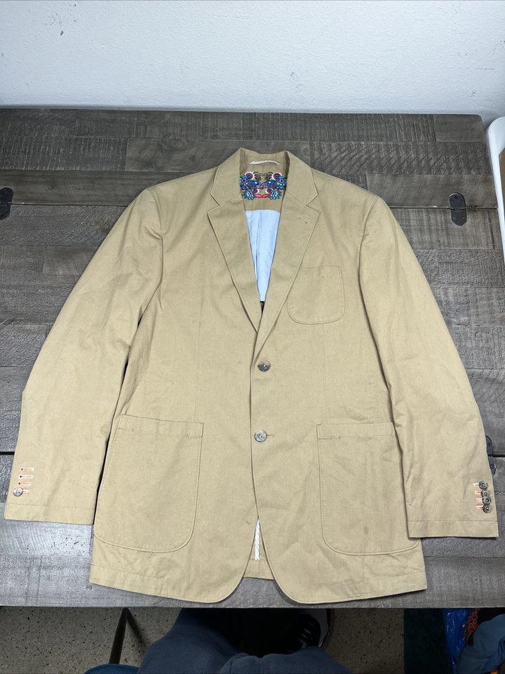 Blazer Abrigo Chaqueta Robert Graham Algodón Para Hombre 38R Beige Tostado Marrón Dos Botones Foto 1 de 4