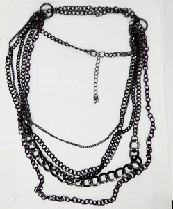 Vintage 90er Y2k Multi Kette Halskette lila schwarz launisch Goth Latz Schicht Grunge Punk  - Bild 1 von 6