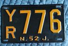 1952 New Jersey License Plate, Passenge, Uncommon Nice Rare Vintage